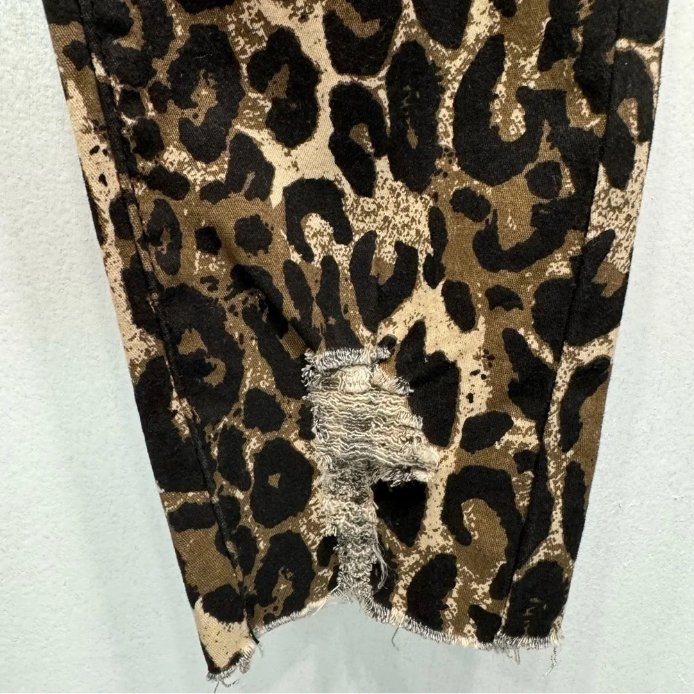 Leopard Animal Print Joggers YMI Distressed Raw Hem High Rise 5 Pocket Mobwife